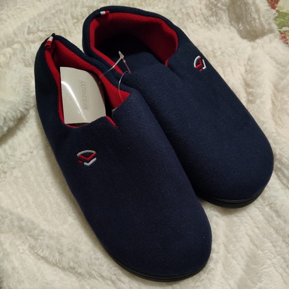 NWT Men's Polar Fleece Navy Blue Slippers, Size XL (13-14) - Picture 1 of 6